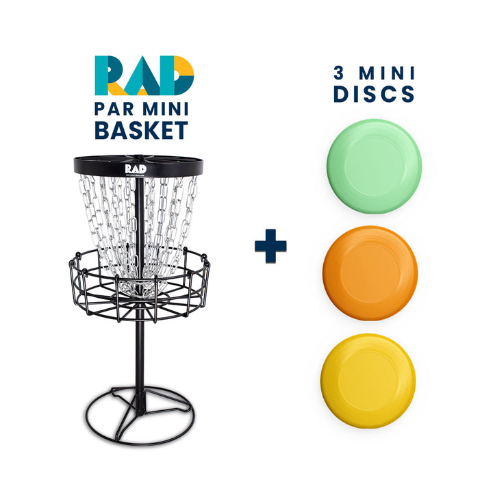 rad-par-mini-disc-golf-basket-RAD Mini Basket Combo comes with 3 mini discs!