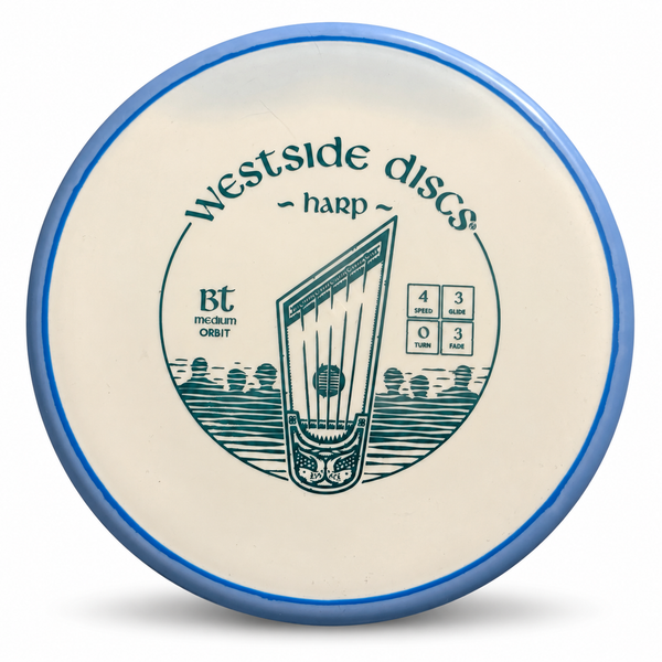 Westside Discs BT Medium Orbit Harp – White/Blue disc golf disc