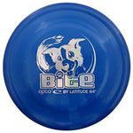 An image showing Latitude Bite - Opto Plastic Dog Disc, Blue in color. A disc golf for frisbee