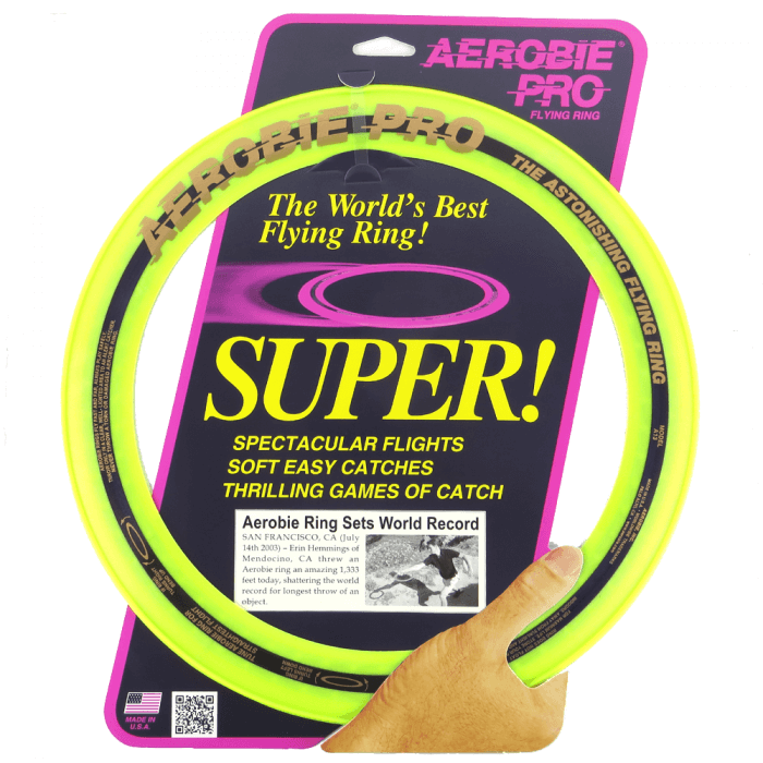 An image showing Aerobie Pro 13" Flying Ring Beach Frisbee Disc yellow in color