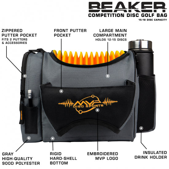 mvp-beaker-beaker-competition-disc-golf-bag-portable bag-holds 15-18 discs-insulated drink holder
