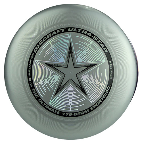 An image showing discraft ultra-star, 175 Gram Ultrastar Ultimate Frisbee, silver in color