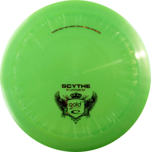 An image showing Latitude 64 Sycthe, Green in color. A disc golf for frisbee.
